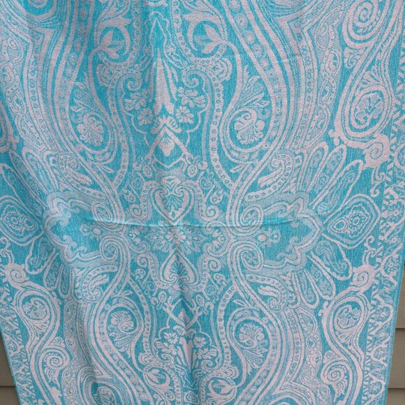 Blue and Silver Paisley Pashmina Silk Wrap - Picture 2 of 12